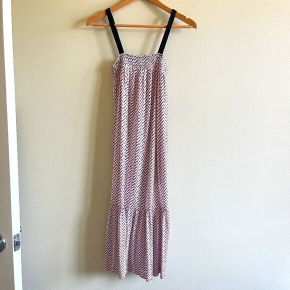 NEW LOFT ANN TAYLOR CHERVON PRINT STRAP SUMMER SHIFT DRESS MIDI SIZE XXS… - Picture 2 of 8